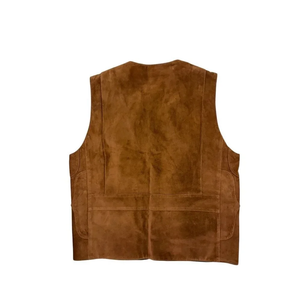 VTG Suede Vest M Pig Leather Two Way Pockets Outdoor Hiking Utility Photography